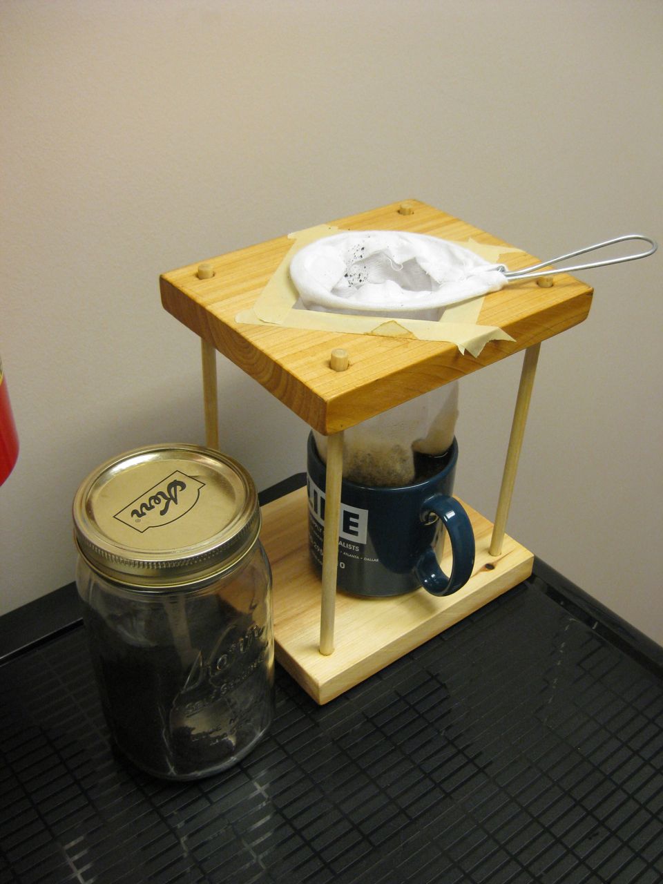 A chorreador, the traditional Costa Rican cloth-filter coffee brewer